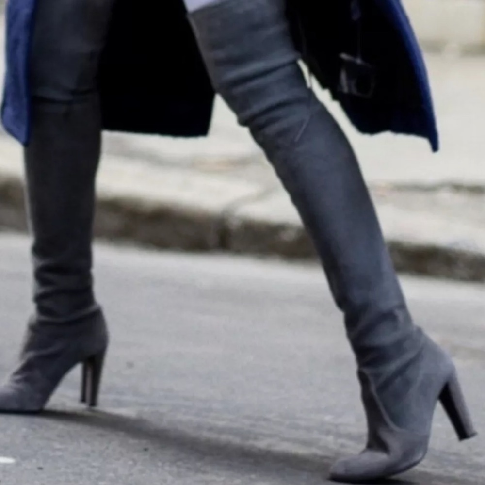 Stuart Weitzman Highland Over the Knee Stretch Suede Slate Dark Grey Gray 8.5